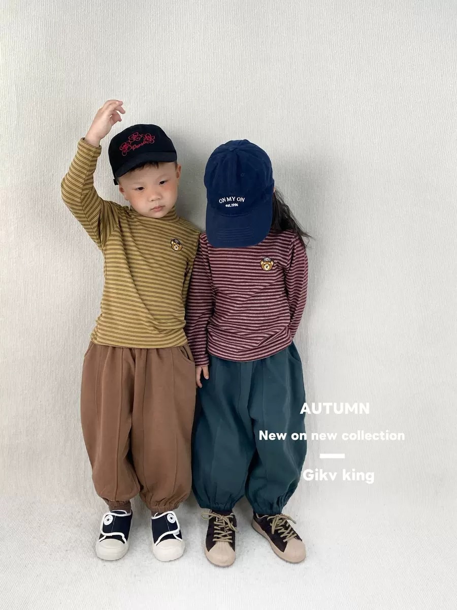 刺繡小熊條紋立領上衣