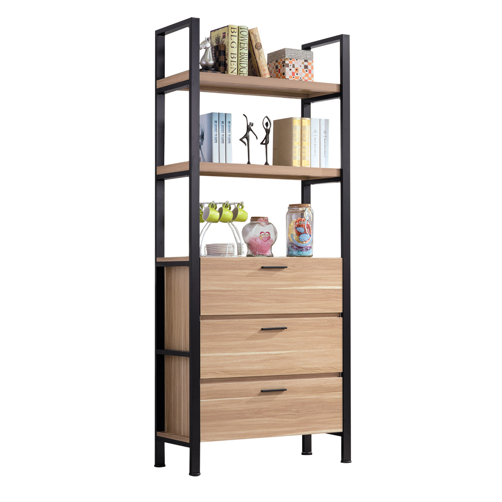 東尼歐2.7尺工業風三抽開放式書架/展示置物架