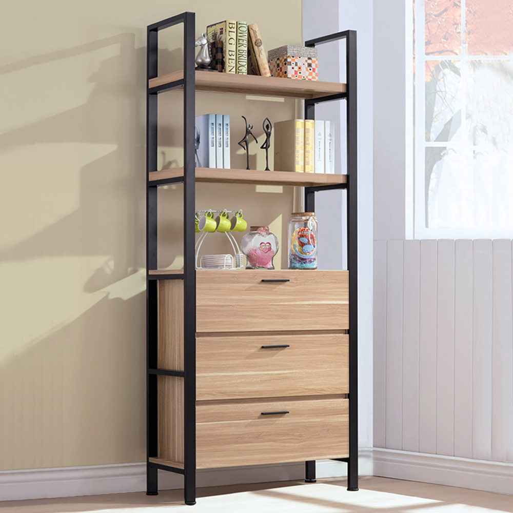 東尼歐2.7尺工業風三抽開放式書架/展示置物架