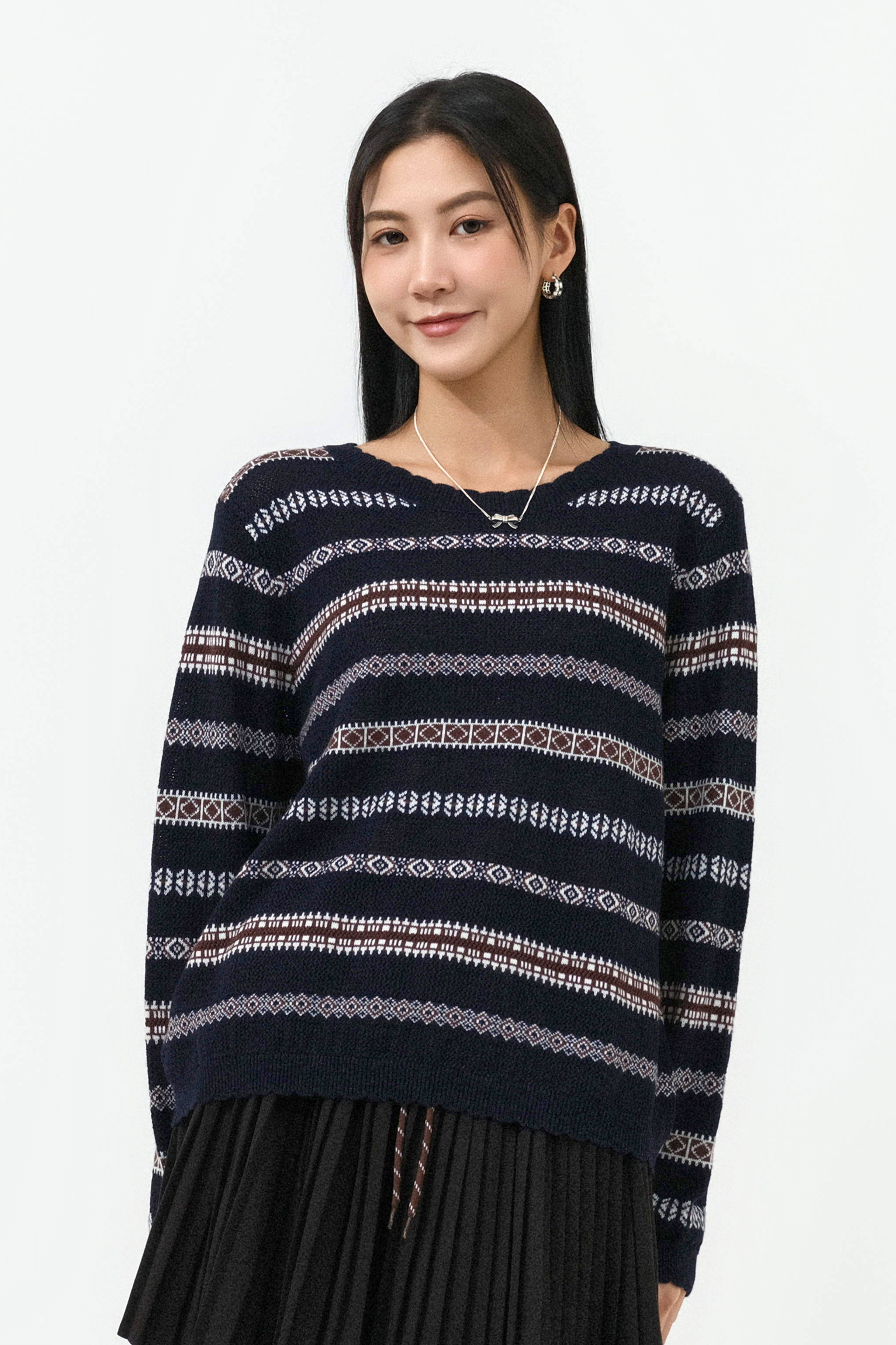 民族間波浪邊針織上衣 (現貨款式）