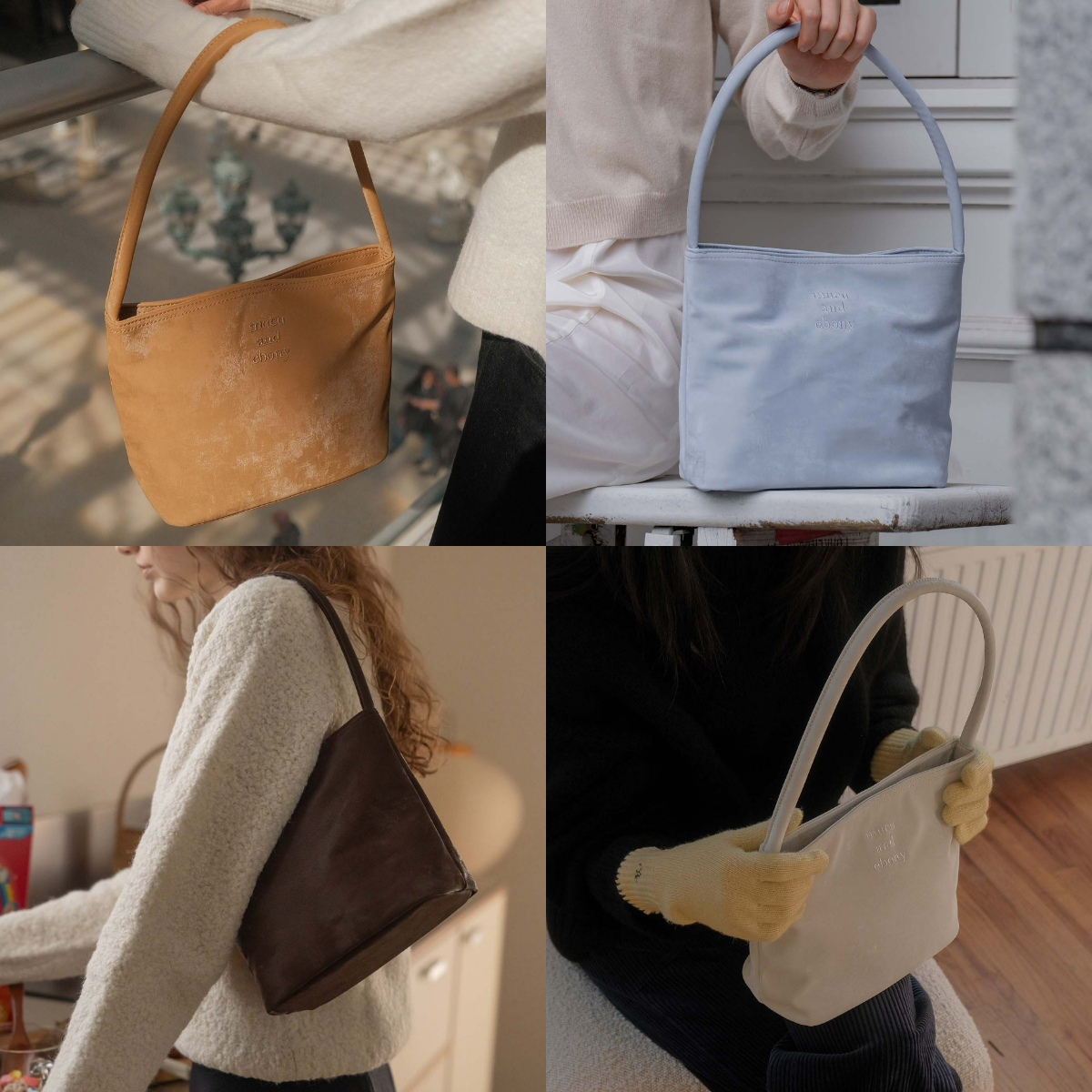 韓國mucu and ebony授權 知性麂皮質感手提彎耳水桶包