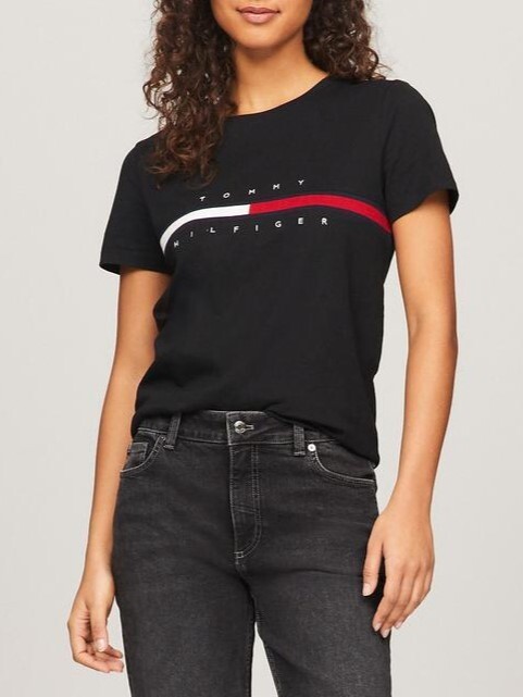 [S] TOMMY HILFIGER ESSENTIAL FLAG STRIPE T-SHIRT,BLACK, 76J1635-001 (STH113)