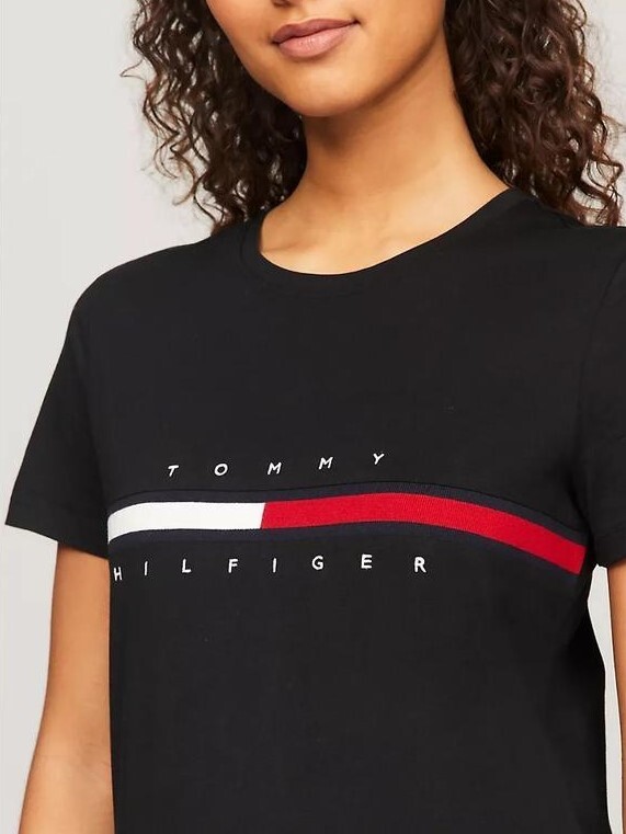 [S] TOMMY HILFIGER ESSENTIAL FLAG STRIPE T-SHIRT,BLACK, 76J1635-001 (STH113)