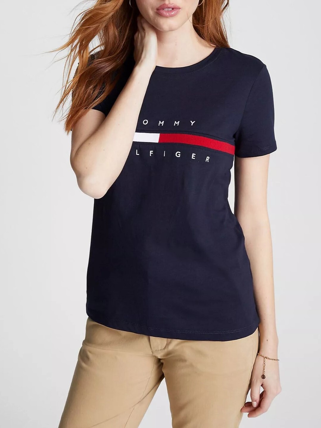 [S] TOMMY HILFIGER ESSENTIAL FLAG STRIPE T-SHIRT,NAVY, 76J1635-410 (STH109)