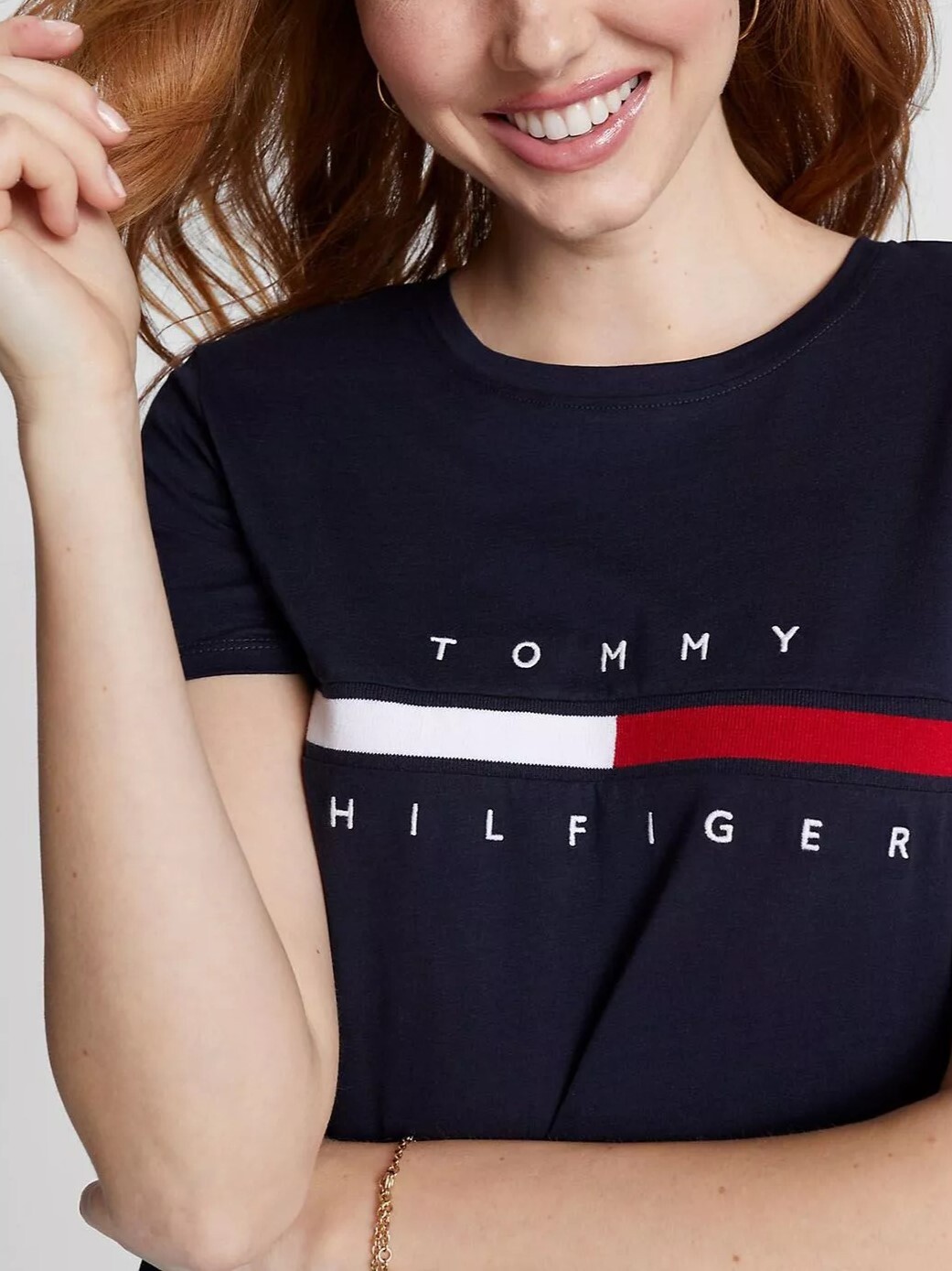 [S] TOMMY HILFIGER ESSENTIAL FLAG STRIPE T-SHIRT,NAVY, 76J1635-410 (STH109)