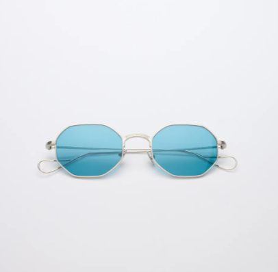 Vatic 1980 純正老銀框復古設計 八角眼鏡 亮銀鏡框*第凡內藍色鏡片 不銹鋼金屬鏡框