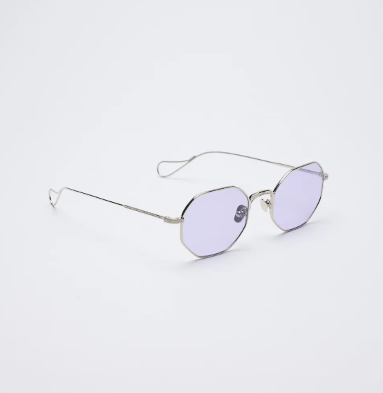 Vatic 1980 純正老銀框復古設計 八角眼鏡 亮銀鏡框*淺紫色鏡片 不銹鋼金屬鏡框