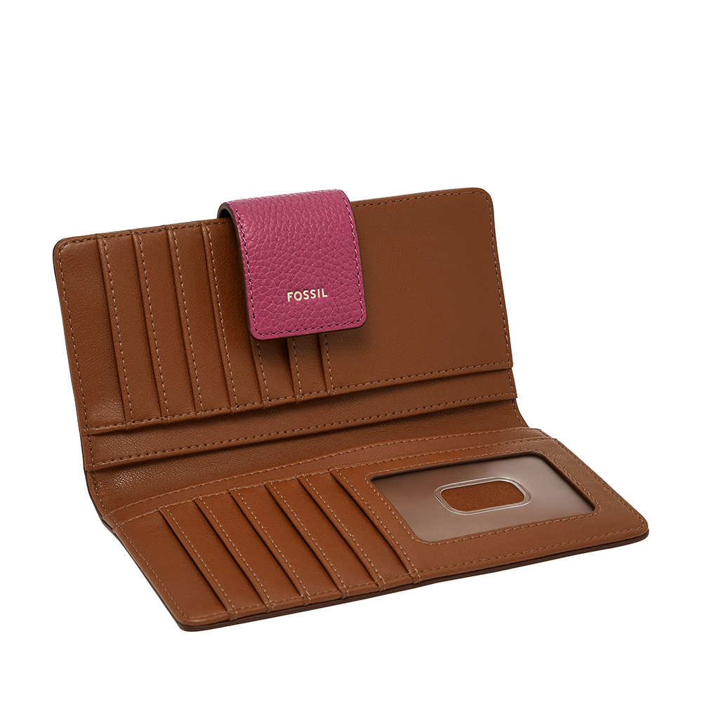 Logan 真皮扣式RFID防盜中長夾-桃紅色 SL7830658