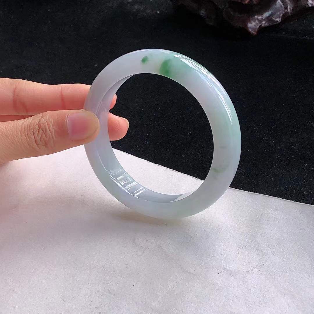 10132633 54.9mm冰糯淡紫飄綠翡翠正圈手鐲 (54-56)