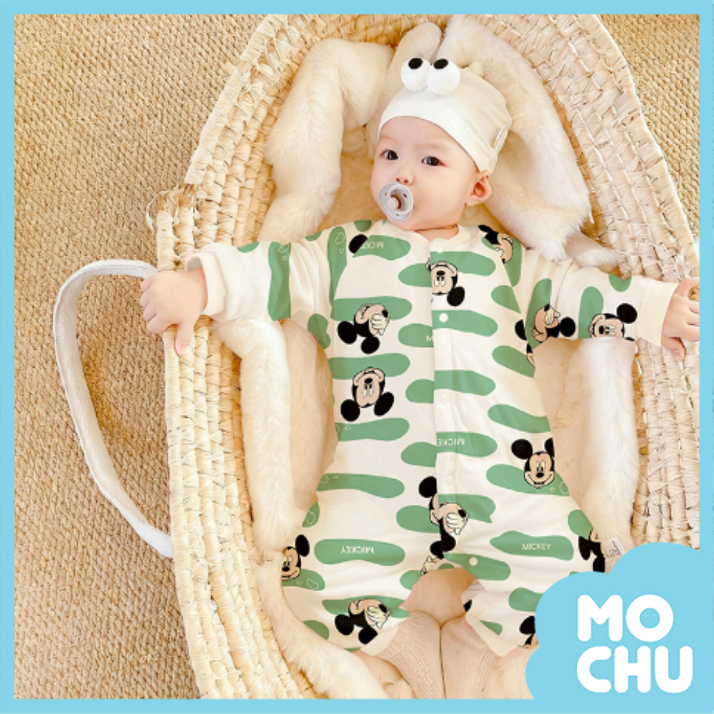 綠紋米奇夾棉長袖連身衣