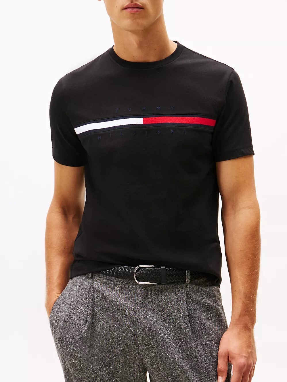 [S] TOMMY HILFIGER ESSENTIAL FLAG LOGO T-SHIRT,BLACK, 7849807-065 (STH36)