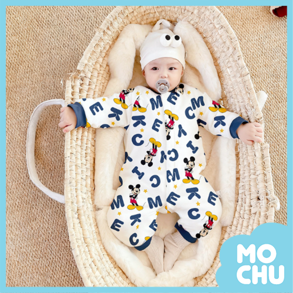 字母米奇夾棉長袖連身衣