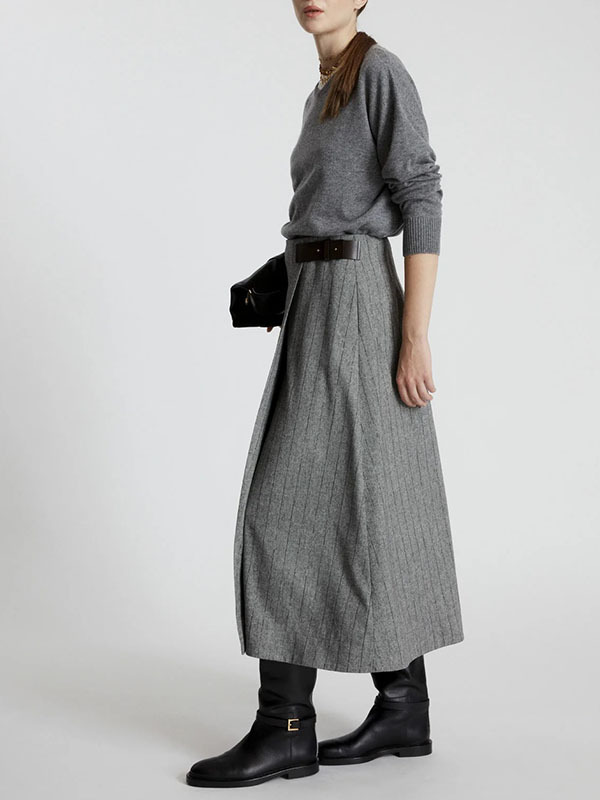 LORENA 條紋毛料圓裙