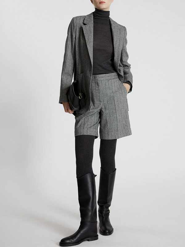 LORENA 條紋毛料五分褲