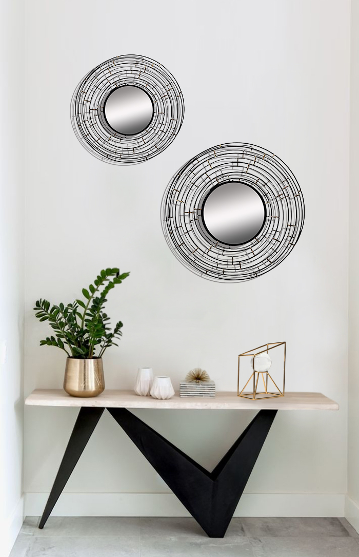 線圈圓鏡壁飾兩件組 中+小