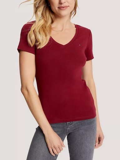 [S] TOMMY HILFIGER ESSENTIAL FAVORITE V-NECKT T-SHIRT,RED, 7648538-600 [FINAL SALE] (STH83)