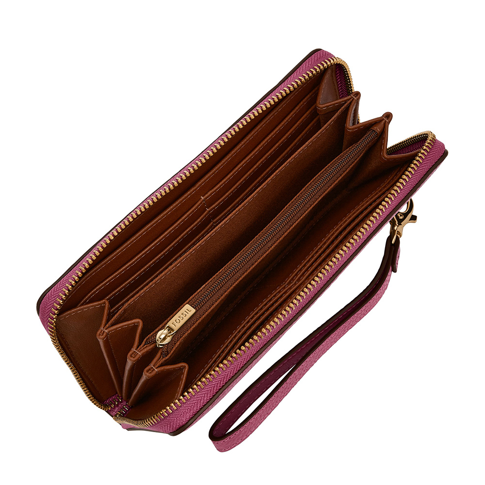 Logan 多層真皮拉鍊RFID防盜長夾-桃紅色 SL7831658