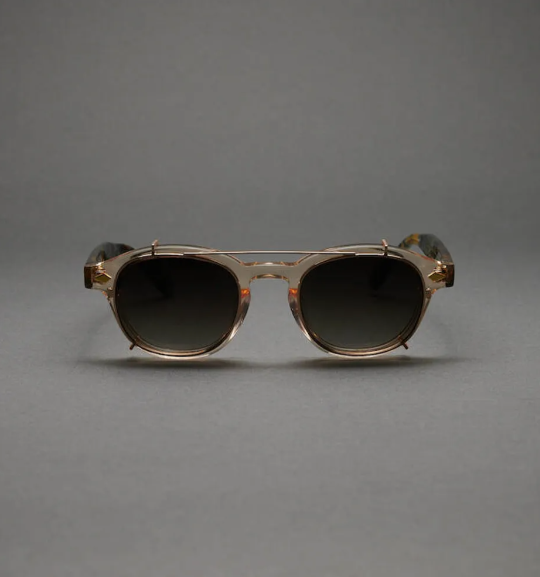 Vatic John 兩用波士頓鏡框 復古外掛式墨鏡 板材鏡框 - 香檳/戴瑁 附漸層藍外掛式鏡片