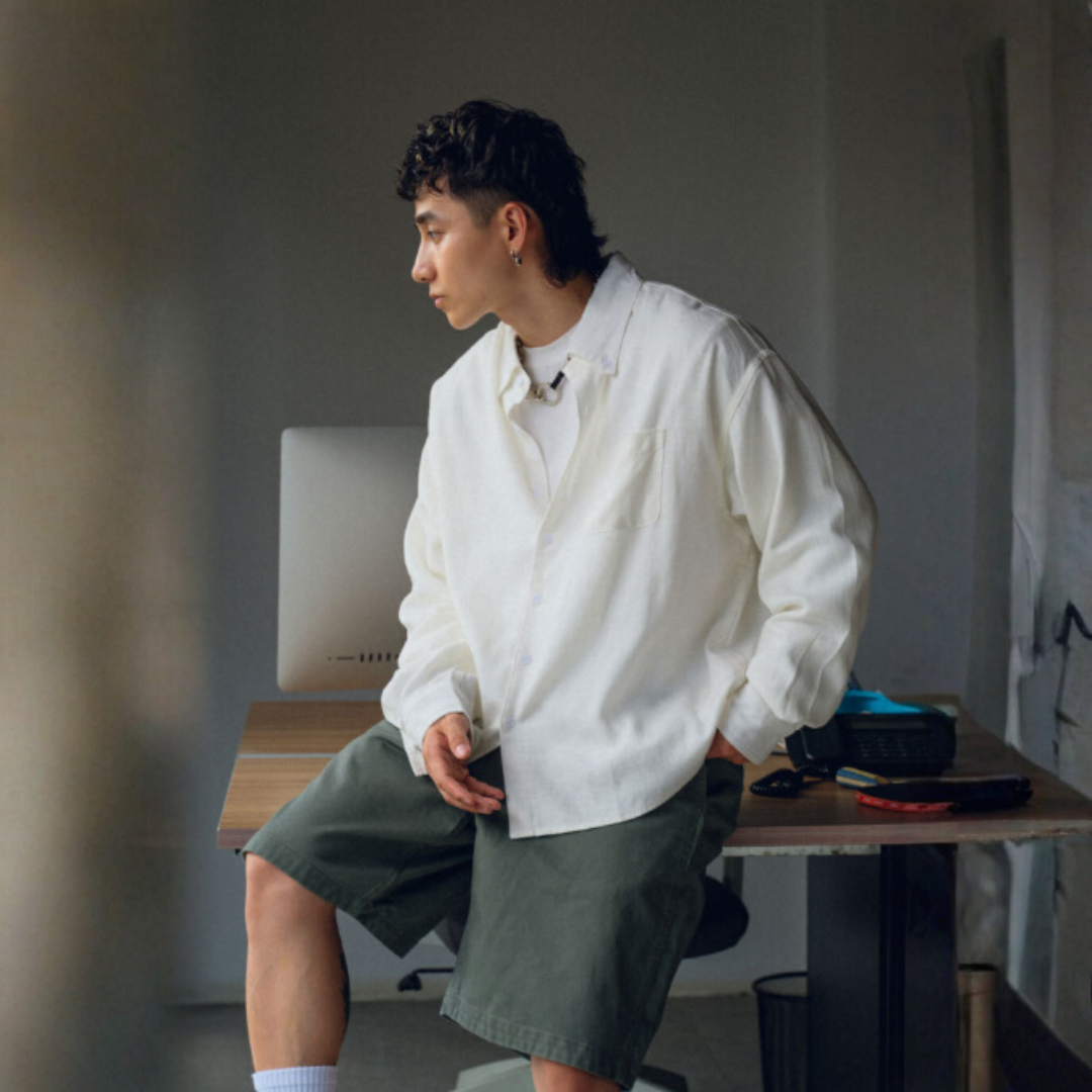 天絲透氣微寬廓形短版襯衫