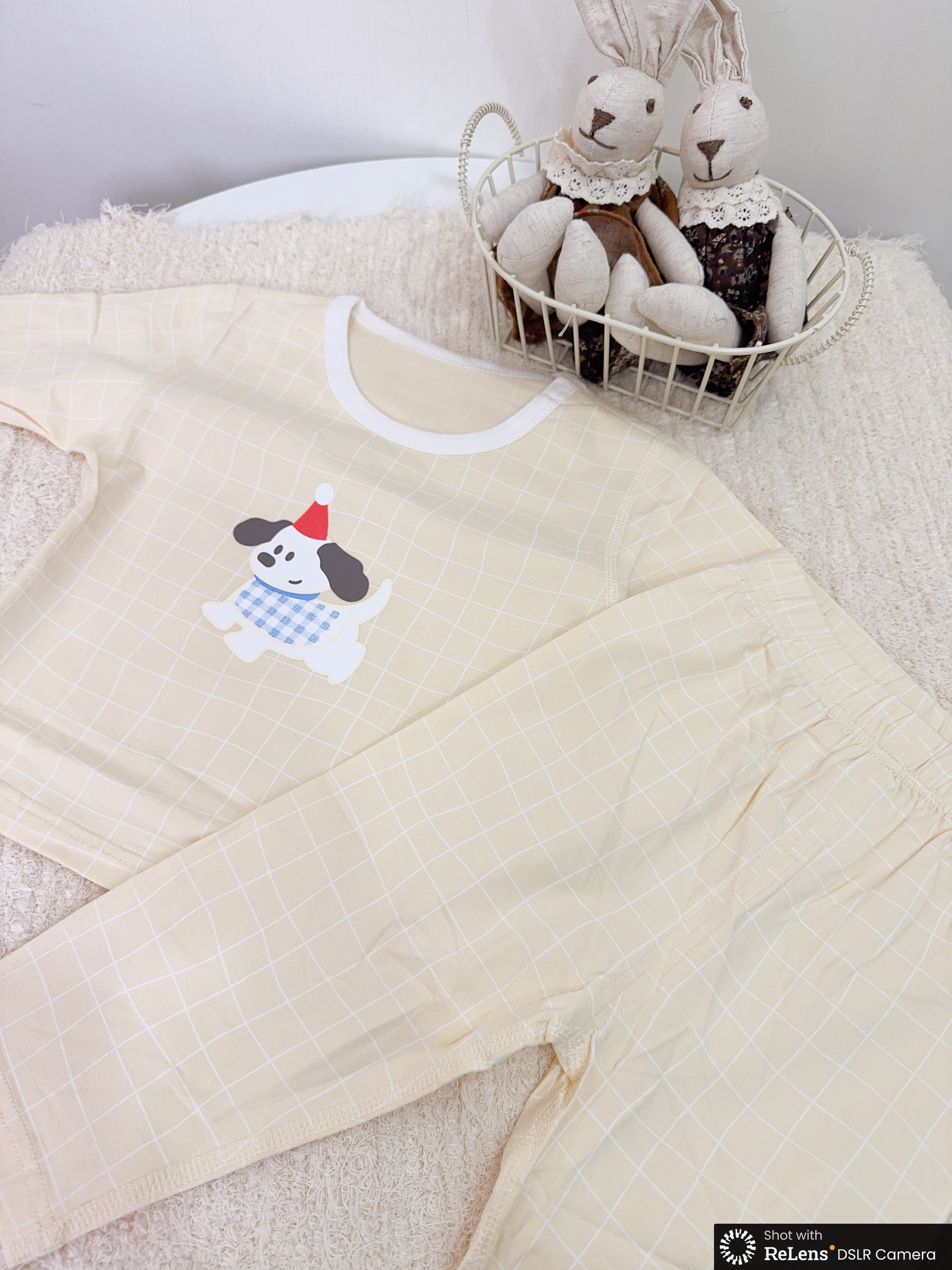 H3996奶黃格子狗狗家居服c196