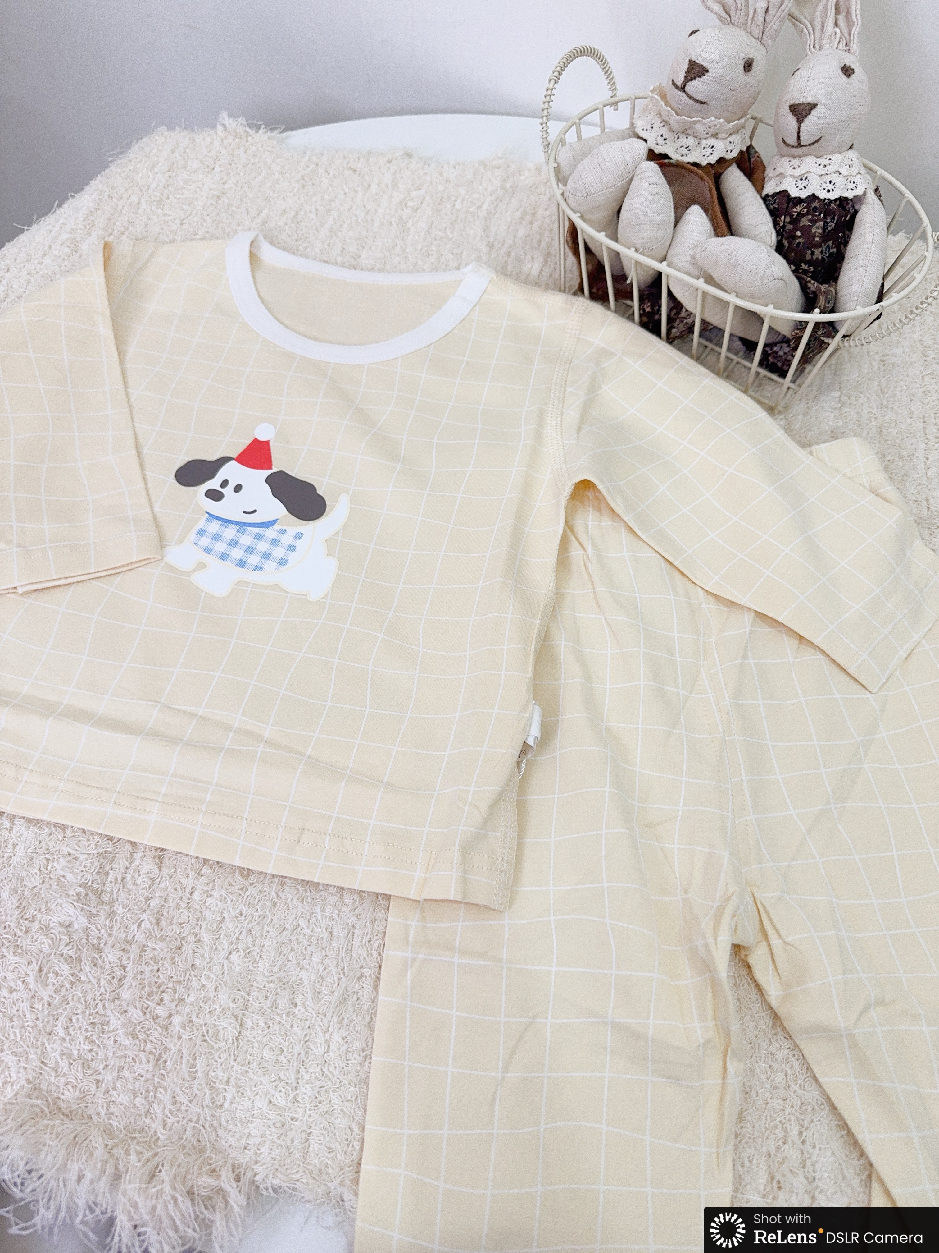 H3996奶黃格子狗狗家居服c196