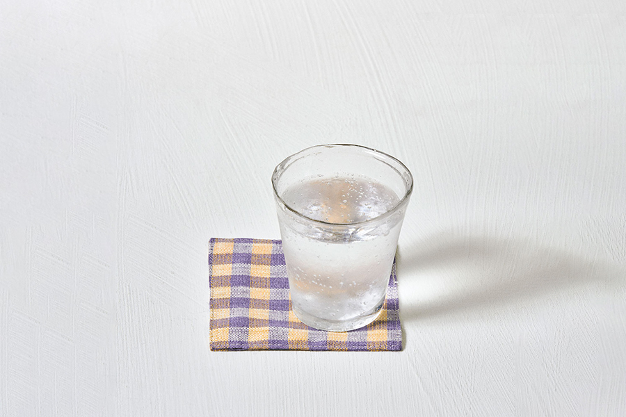 fog linen work - 亞麻杯墊／紫黃嘉頓格紋