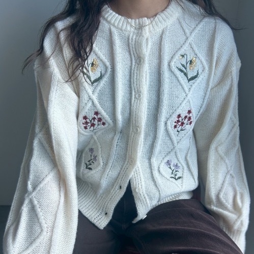 日本 花卉刺繡針織外套 2色