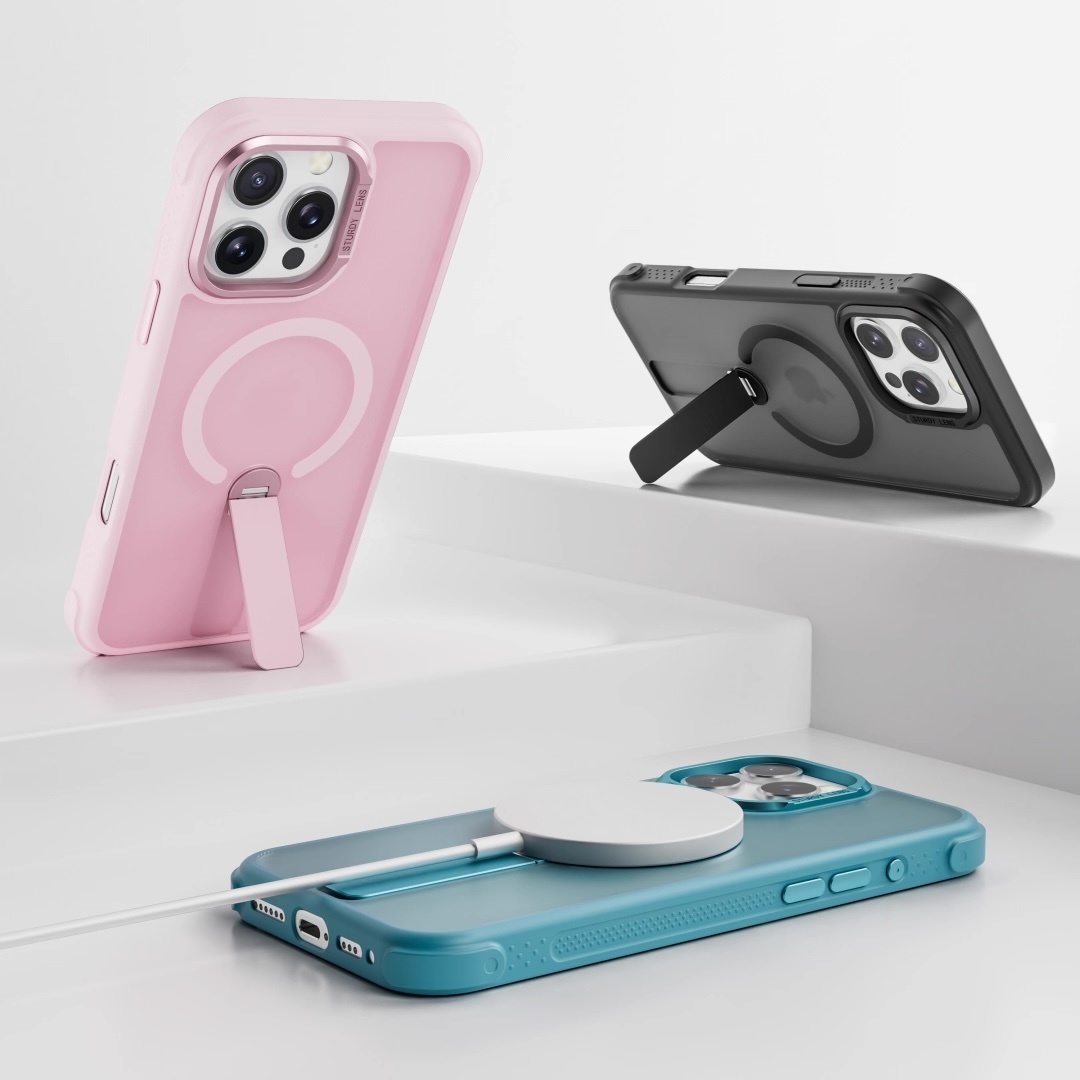 【直立旋轉支架】多巴胺超美色 iphone 雙倍增厚邊角磁吸防摔殼