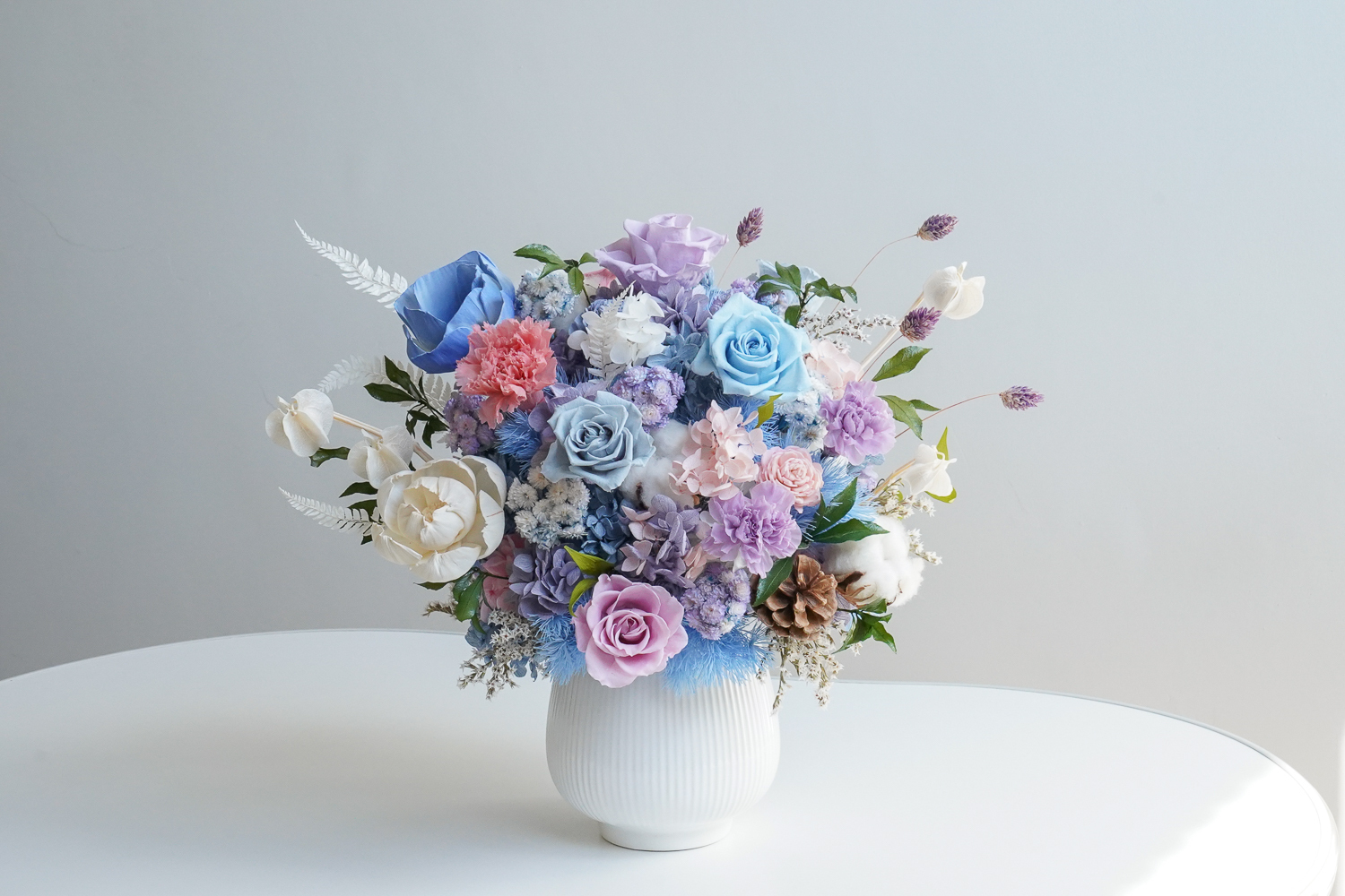 永生花開幕盆栽,馬卡龍色系永生花盆栽