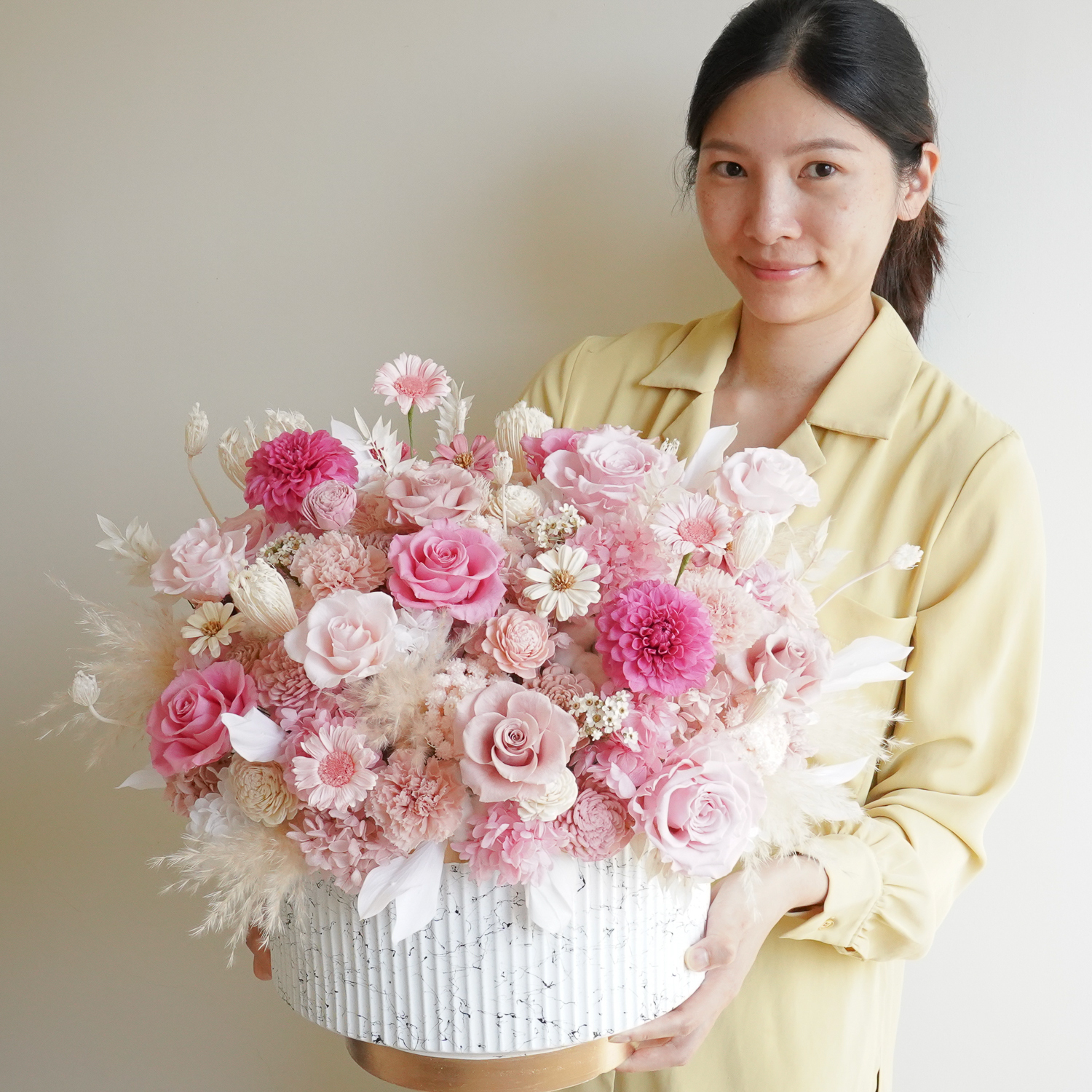 永生花盆花,大型粉色永生花盆,粉色永生花花開富貴,粉色永生花,特寫永生花封面