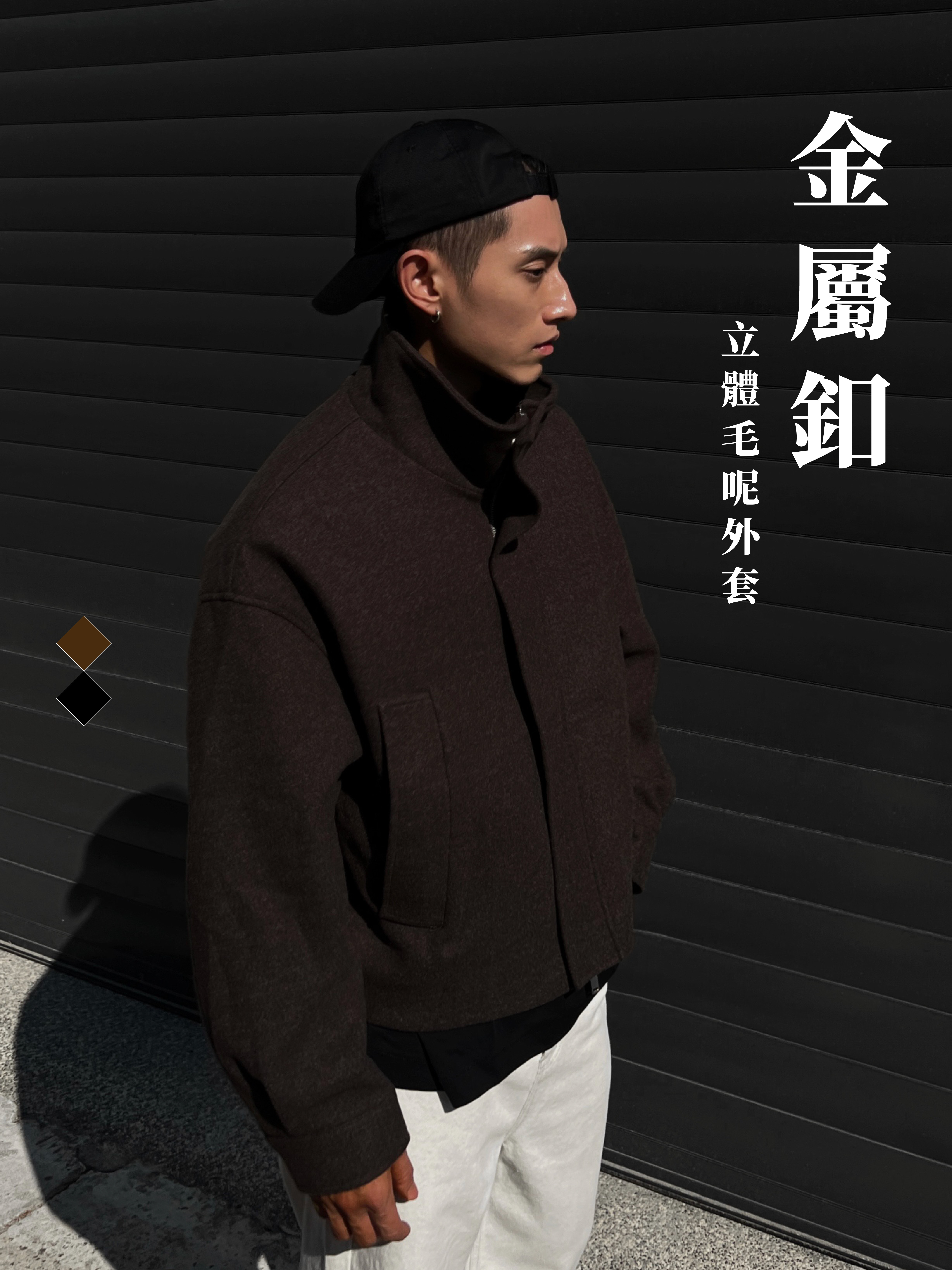Metal Button Stand Collar Wool Coat