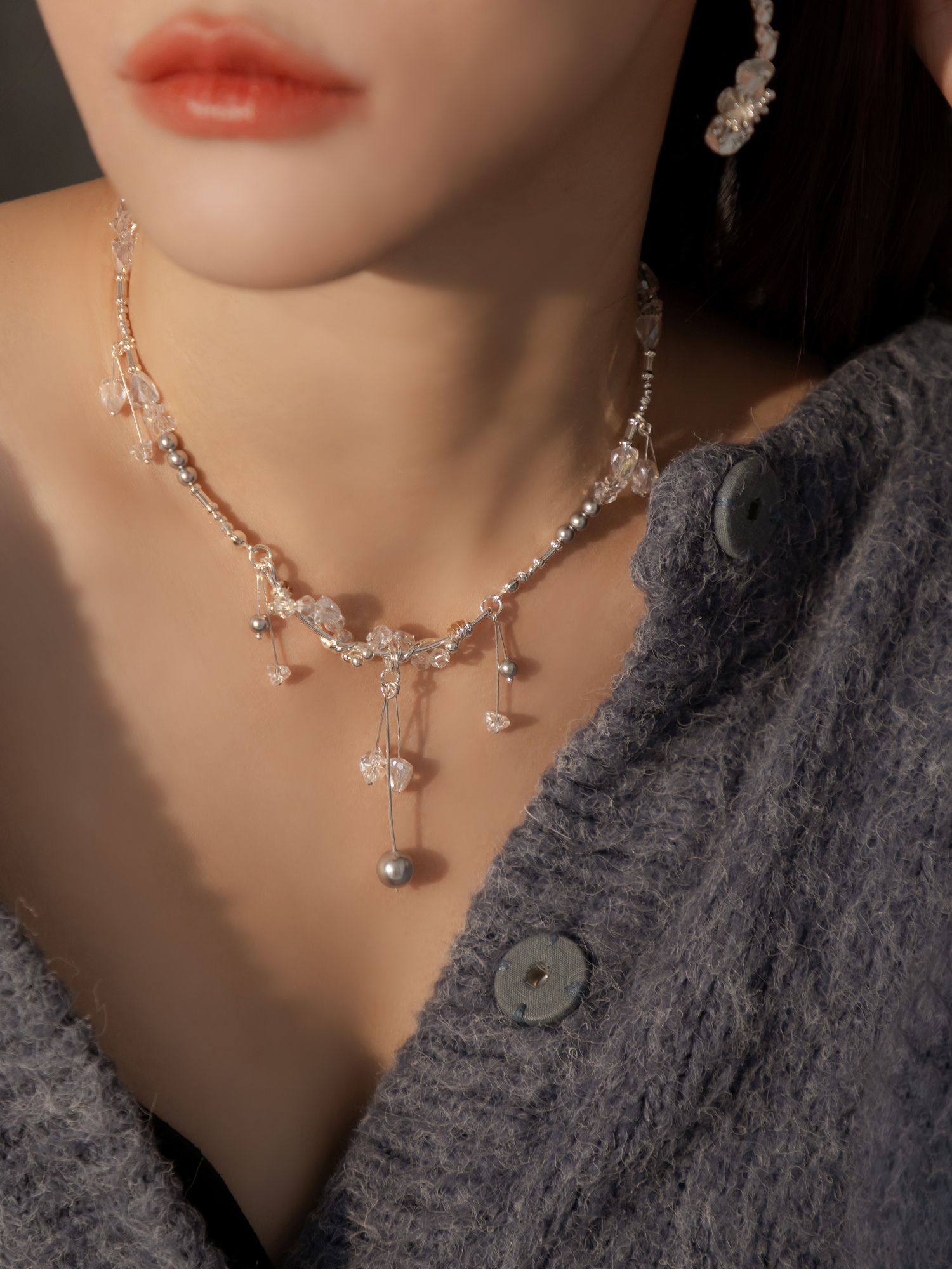 海邊有座圖書館。MUCHAT手作珍珠水晶項鍊 (不含蝶結吊墜)