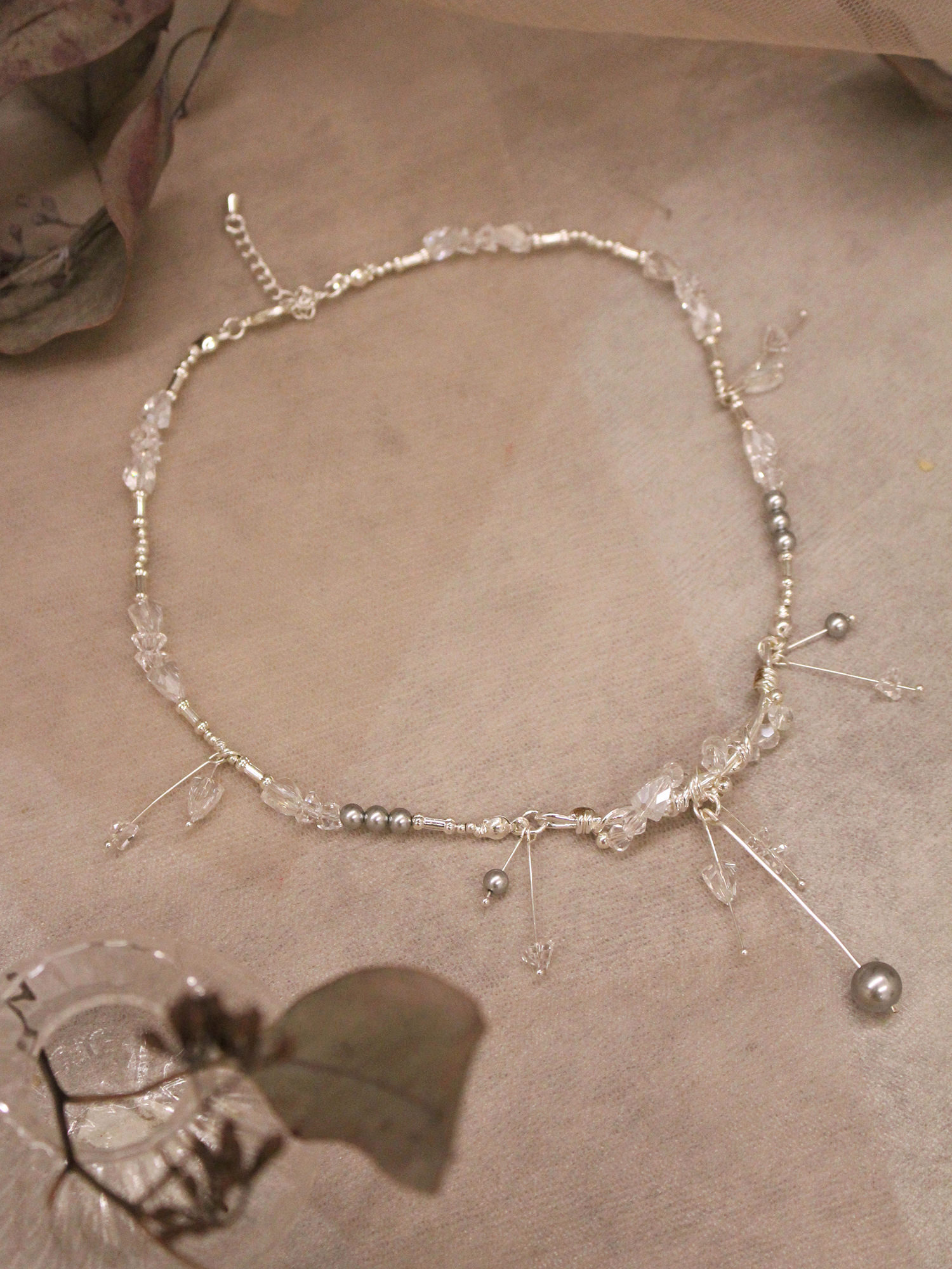 海邊有座圖書館。MUCHAT手作珍珠水晶項鍊 (不含蝶結吊墜)