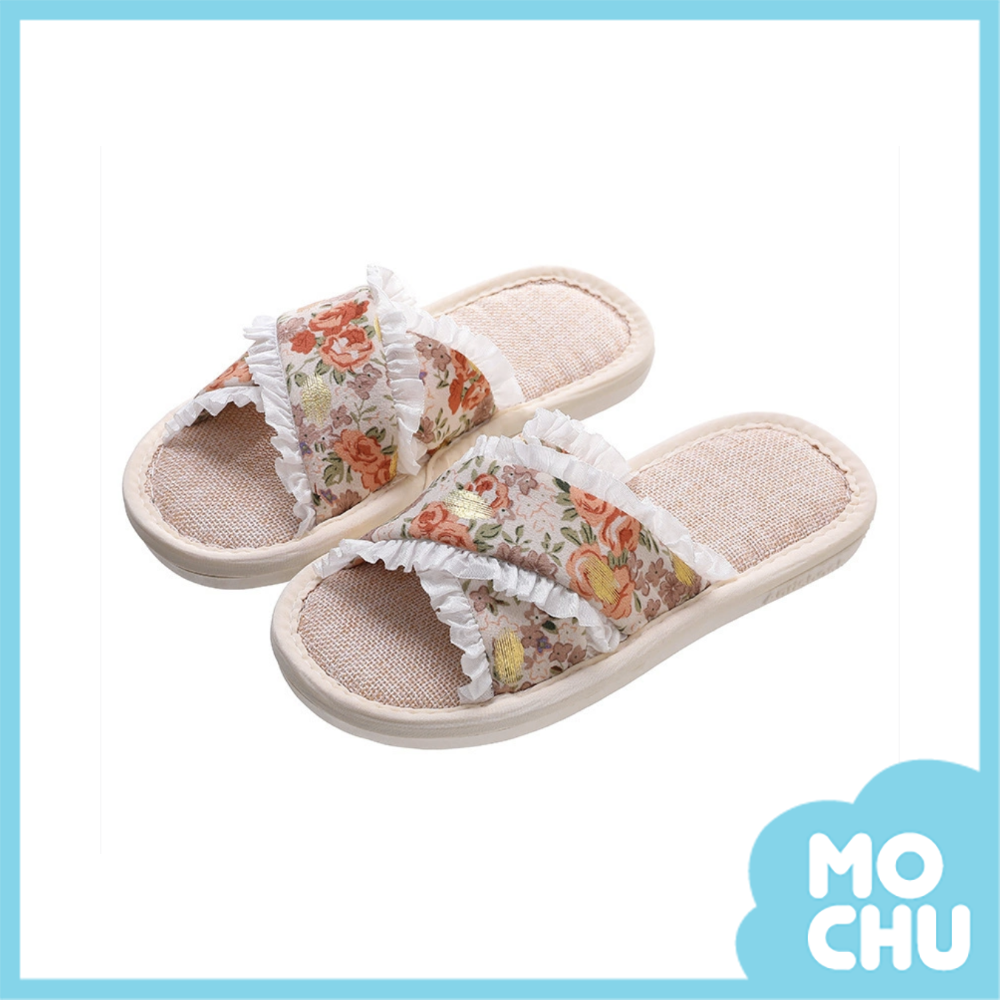 (26-27碼現貨)花邊布藝室內居家拖鞋