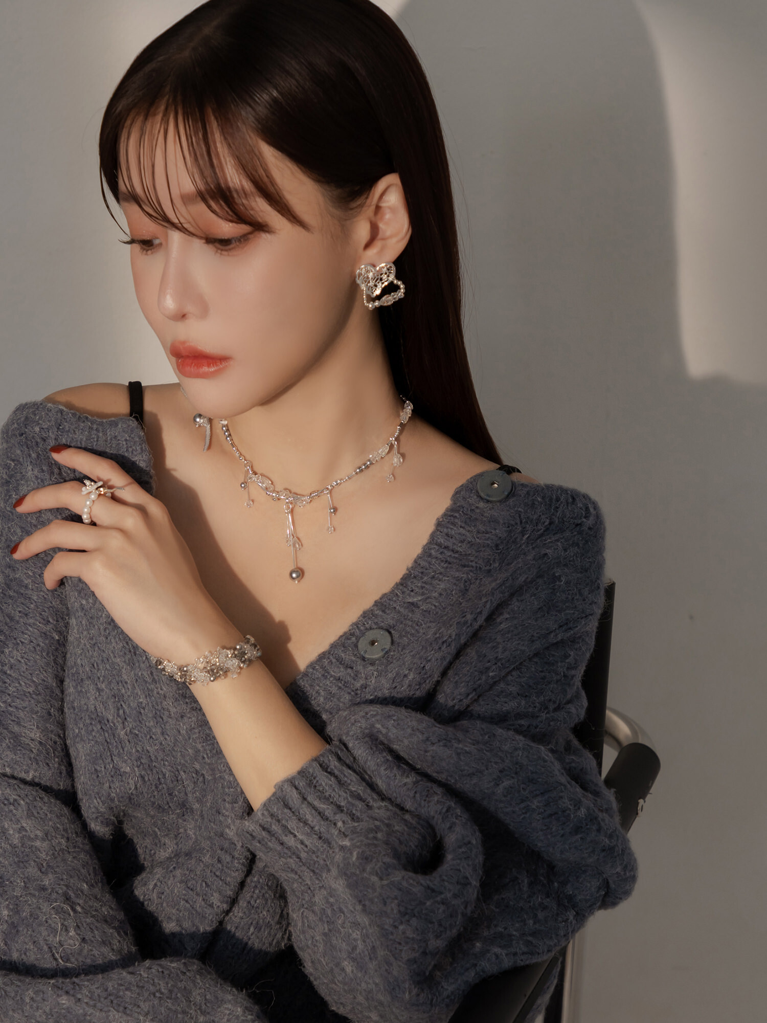 課外練習。MUCHAT手作愛心水晶純銀針耳環