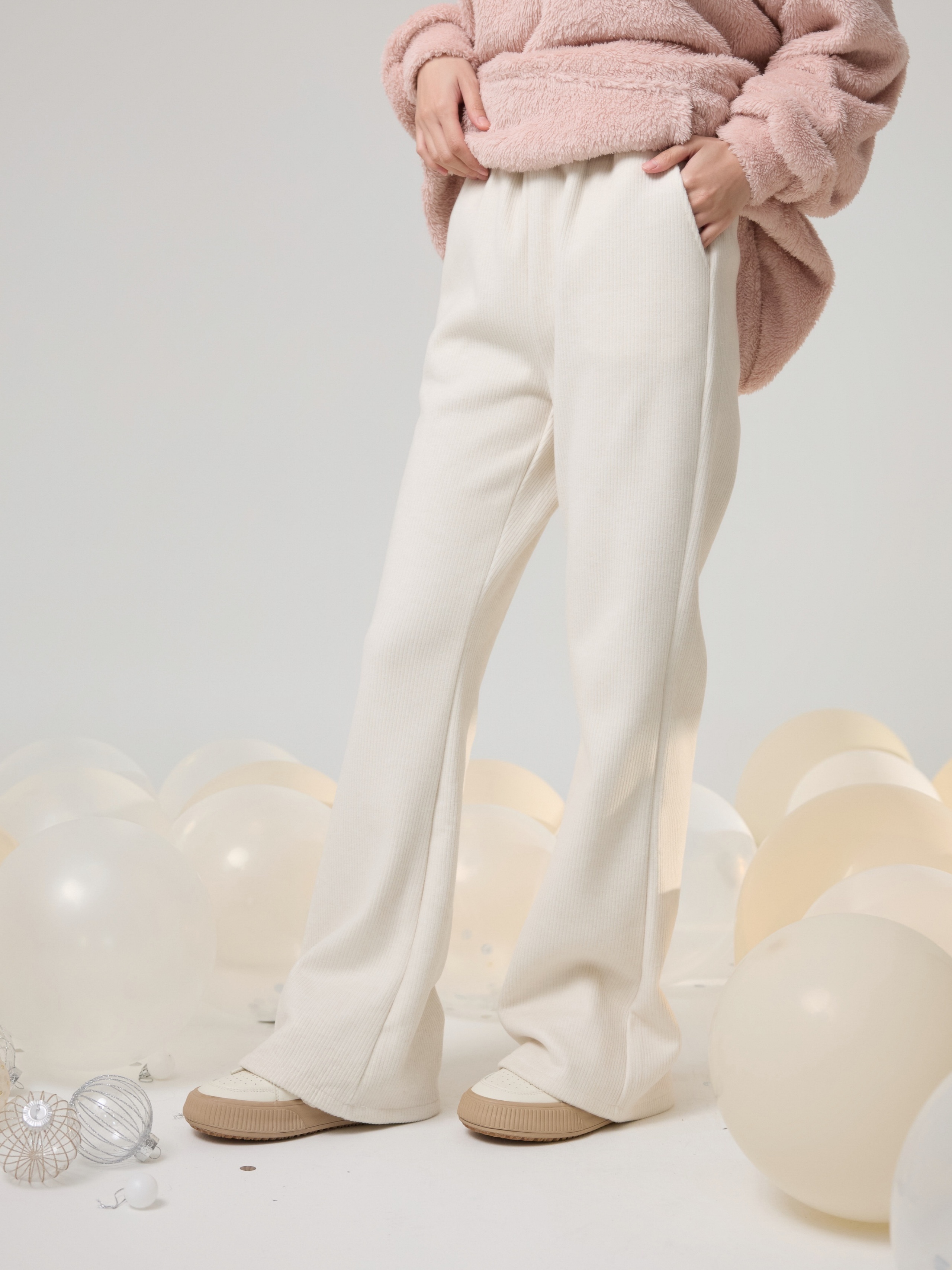 法朵Fado shop｜保暖系 🐑高腰口袋微絨微喇叭褲 2132006 四色