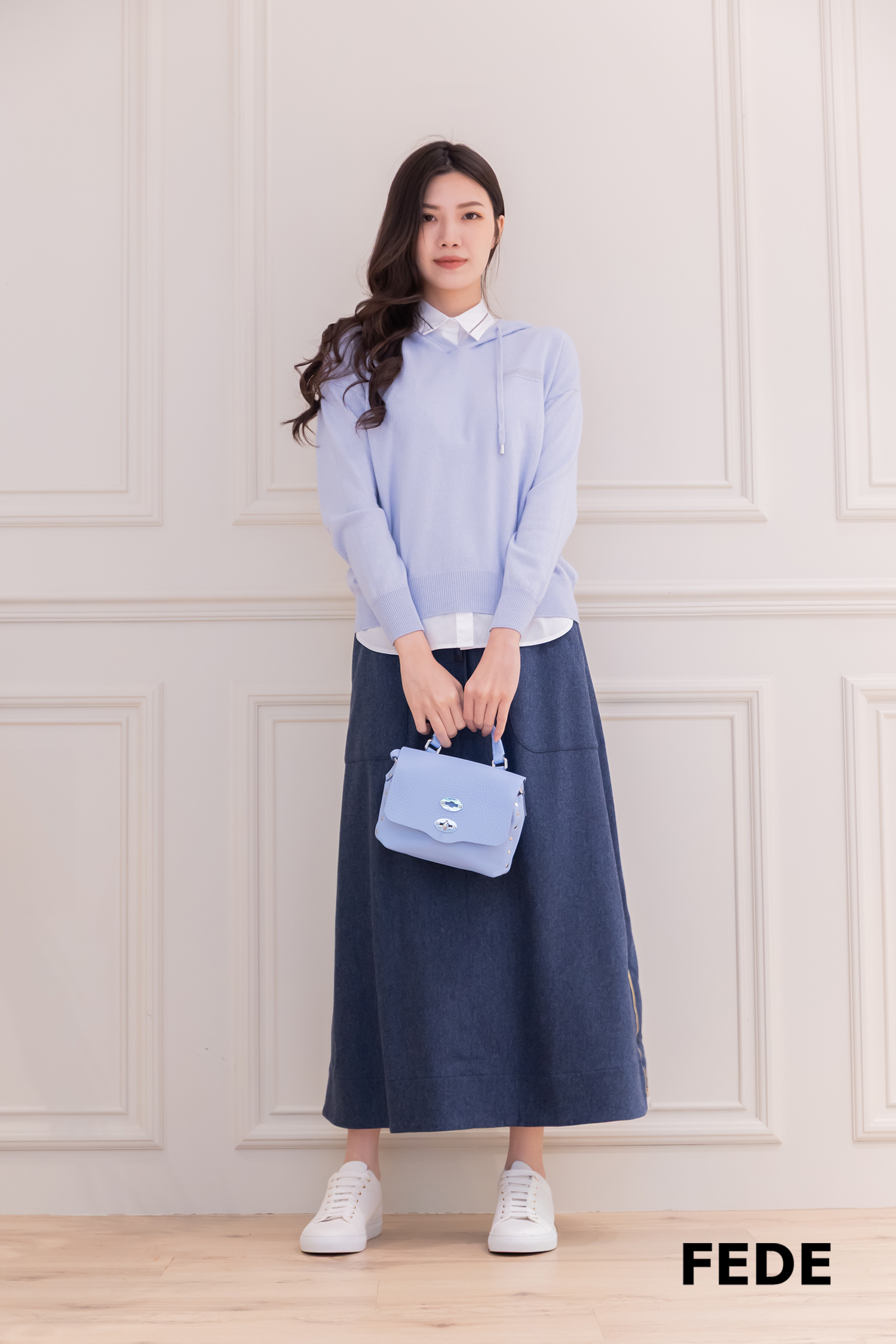 LORENA 羅紋抽繩A字裙(藍)