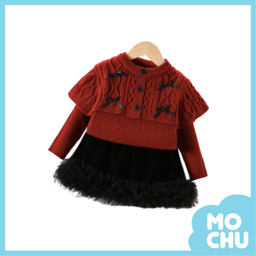 小黑結披肩領針織套裝(三色)