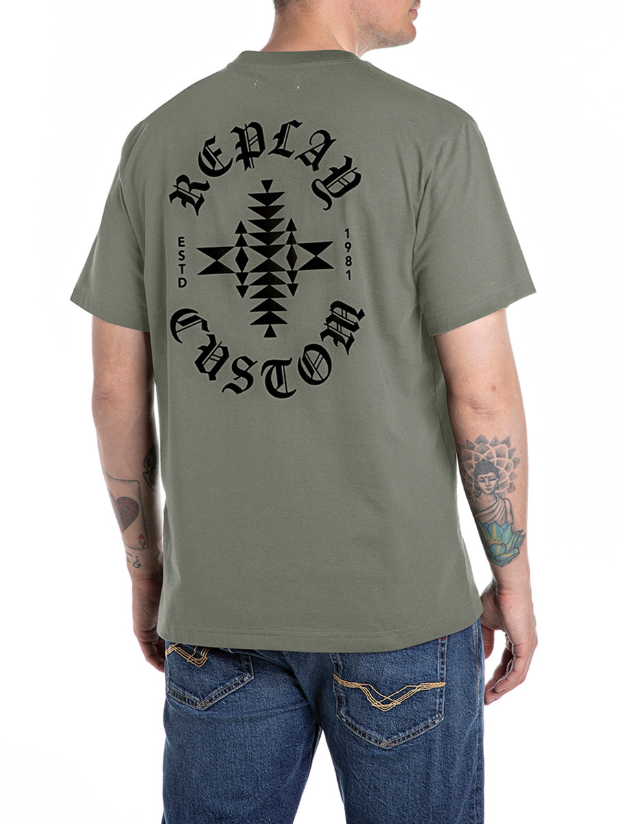 橄欖綠REPLAY Custom 字樣印花T-shirt
