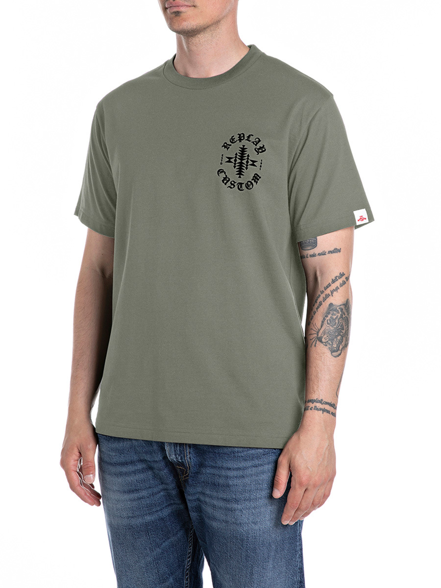 橄欖綠REPLAY Custom 字樣印花T-shirt