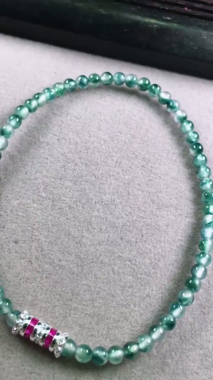 翡翠冰飄花手串 (3.3mm直徑),天然翡翠A玉, 緬甸玉, Jade, Jadeite