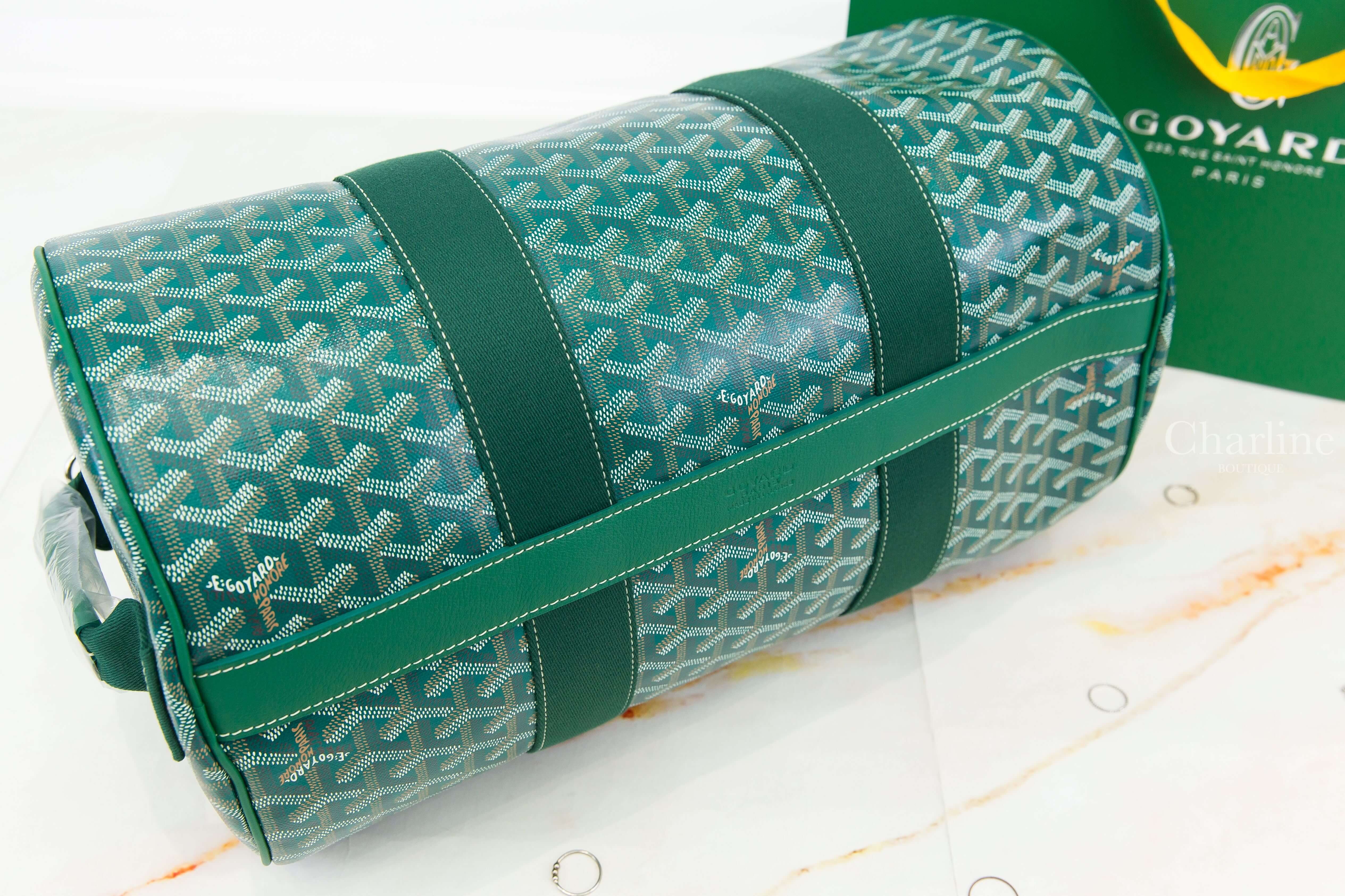 Goyard Barrel 40 Sports Bag 綠色帆布小牛皮同色側邊提把圓筒手提包-Charline Boutique 精品代購