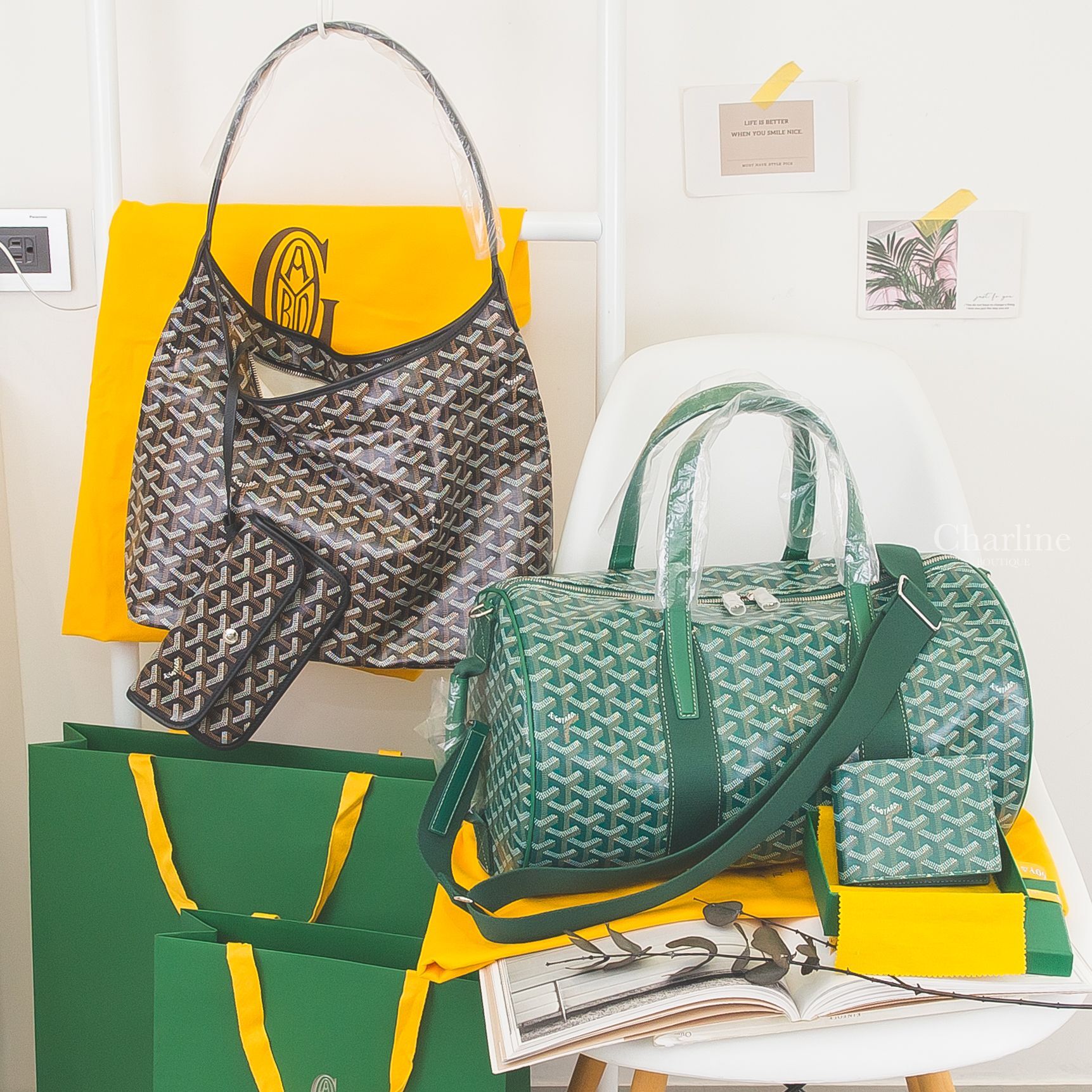 Goyard Bohème Hobo黑色,Goyard Barrel 40 Sports綠色圓筒包,Goyard Sangle MM Strap綠色銀釦寬背帶,Goyard Victoire綠色拼黃色短夾-Charline Boutique 精品代購