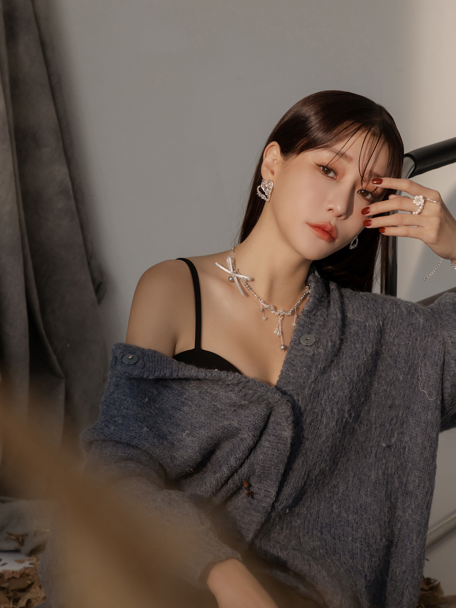 海邊有座圖書館。MUCHAT手作蝶結珍珠水晶項鍊 (含蝶結吊墜)