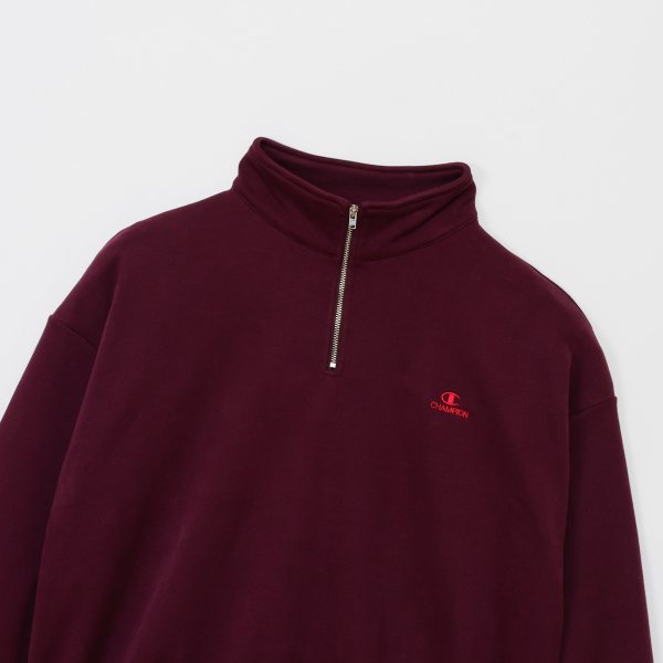 女款-CASUAL 寬版刺繡半開襟衛衣-深紅色（CW-C011-935）