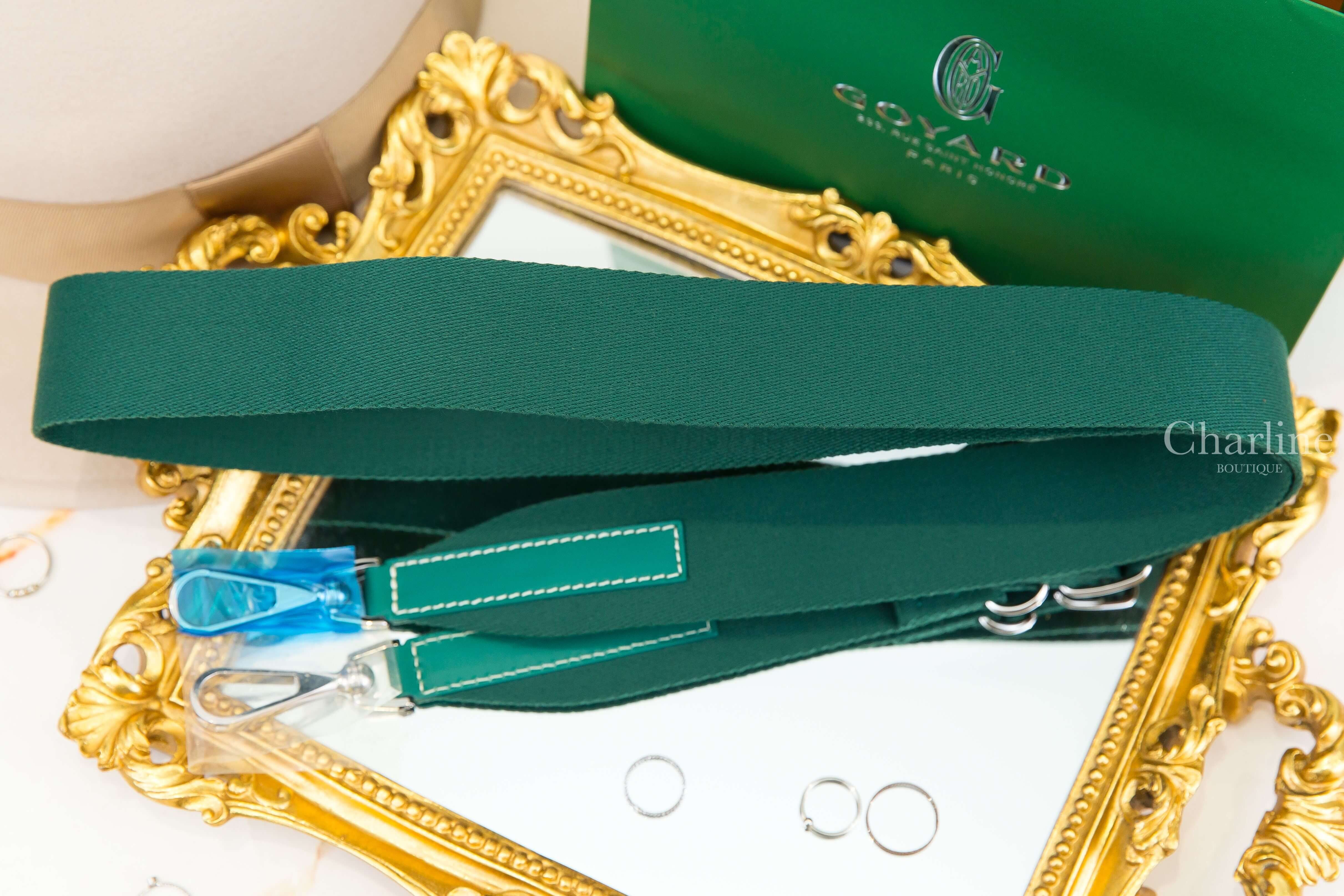 Goyard Sangle MM Strap 綠色帆布皮革銀釦寬版背帶-Charline Boutique 精品代購