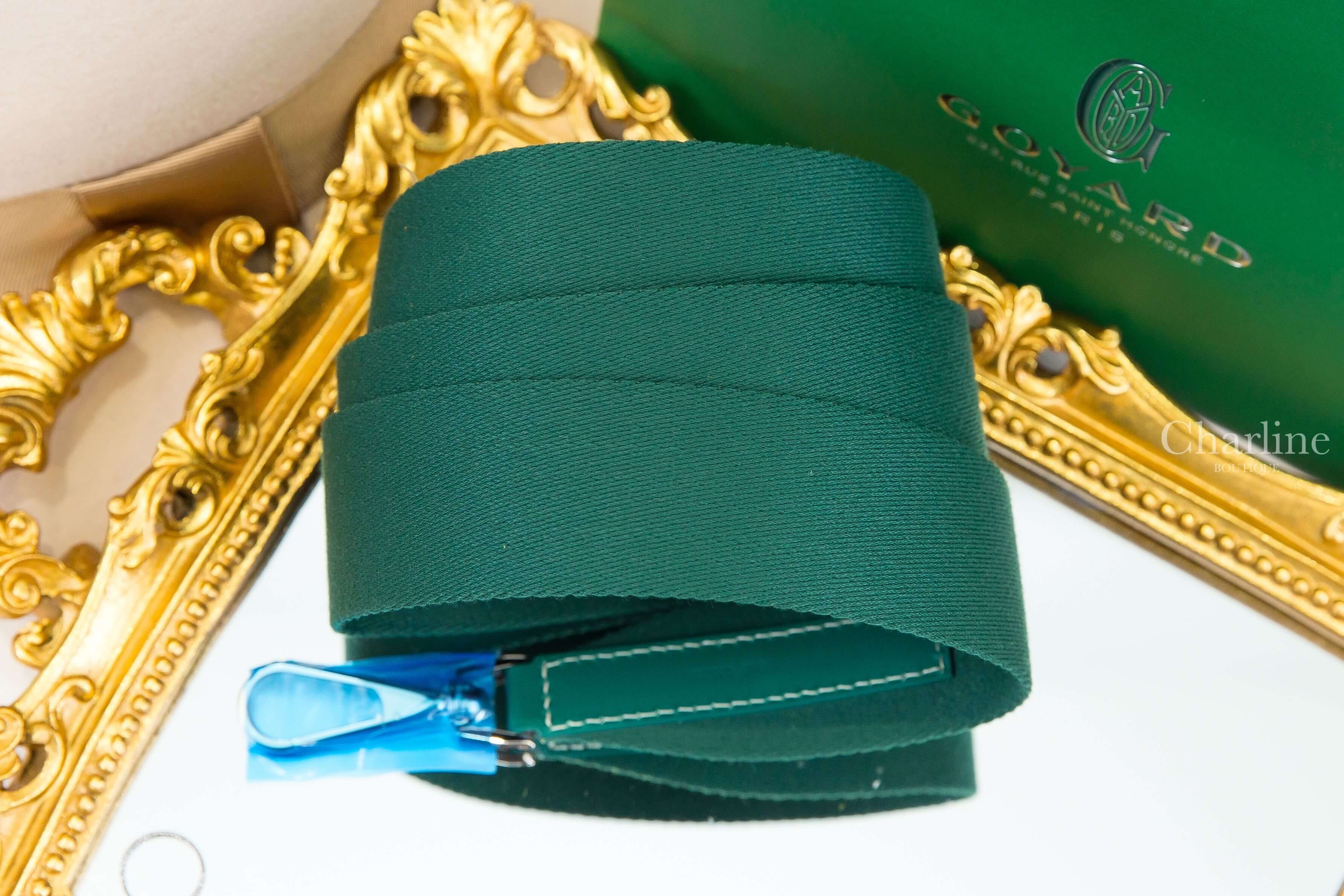 Goyard Sangle MM Strap 綠色帆布皮革銀釦寬版背帶-Charline Boutique 精品代購