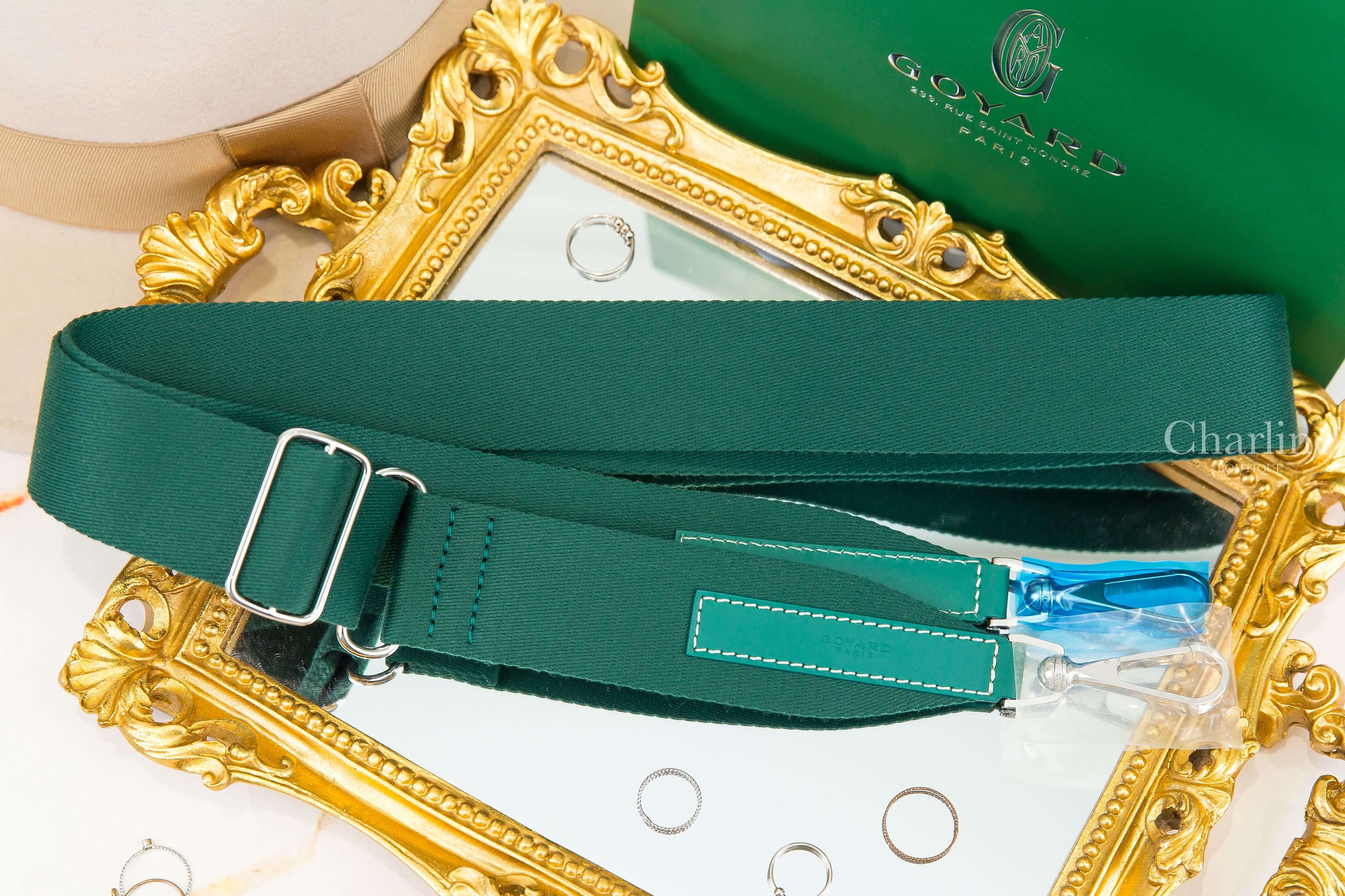 Goyard Sangle MM Strap 綠色帆布皮革銀釦寬版背帶-Charline Boutique 精品代購