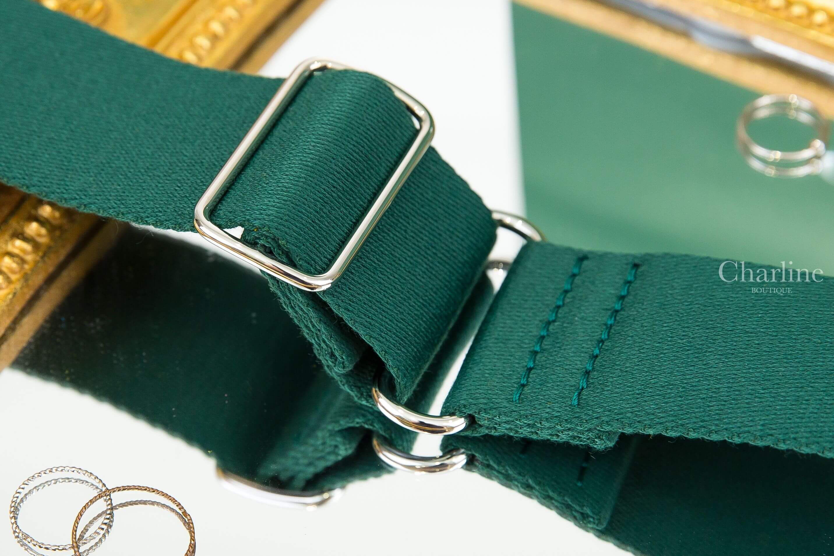 Goyard Sangle MM Strap 綠色帆布皮革銀釦寬版背帶