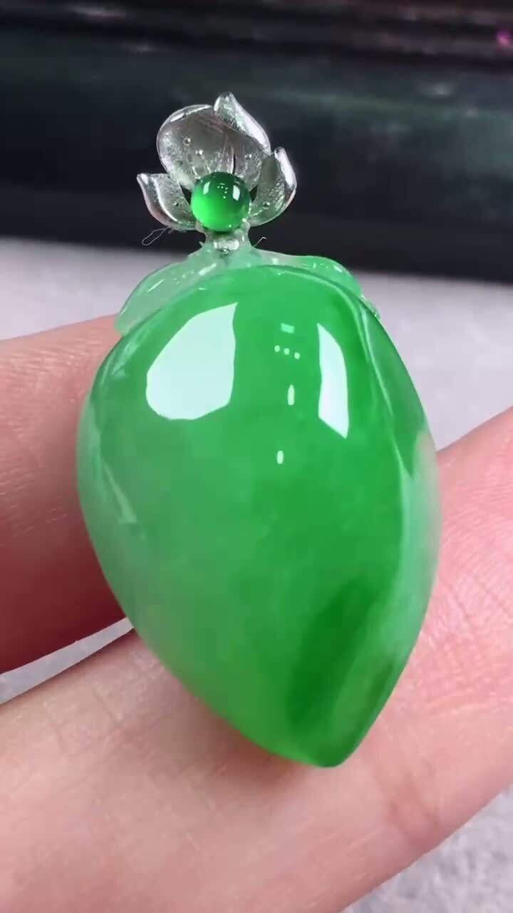 翡翠壽桃吊墜,天然翡翠A玉, 緬甸玉, Jade, Jadeite